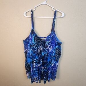 Swimsuits For All Blue and Black Palm Print Tankini Size 22 (5494)